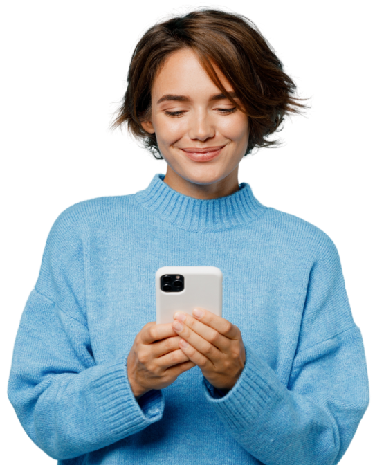 Smiling woman using a phone